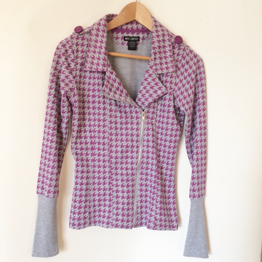 MISS CHIEVOUS Moto Jacket Top Gray Pink